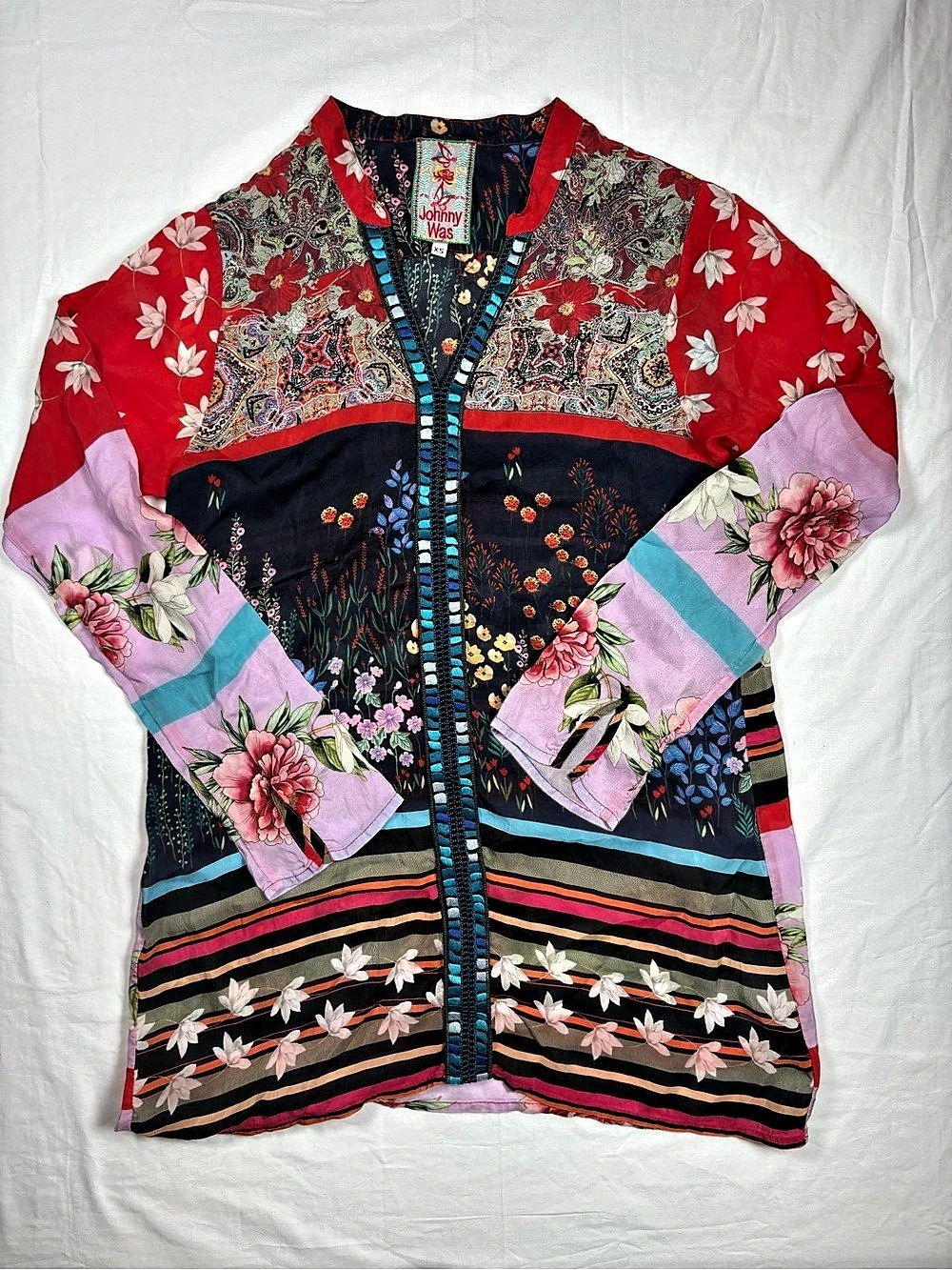 Johnny Was Floral Tunic in Red & Black Size XS